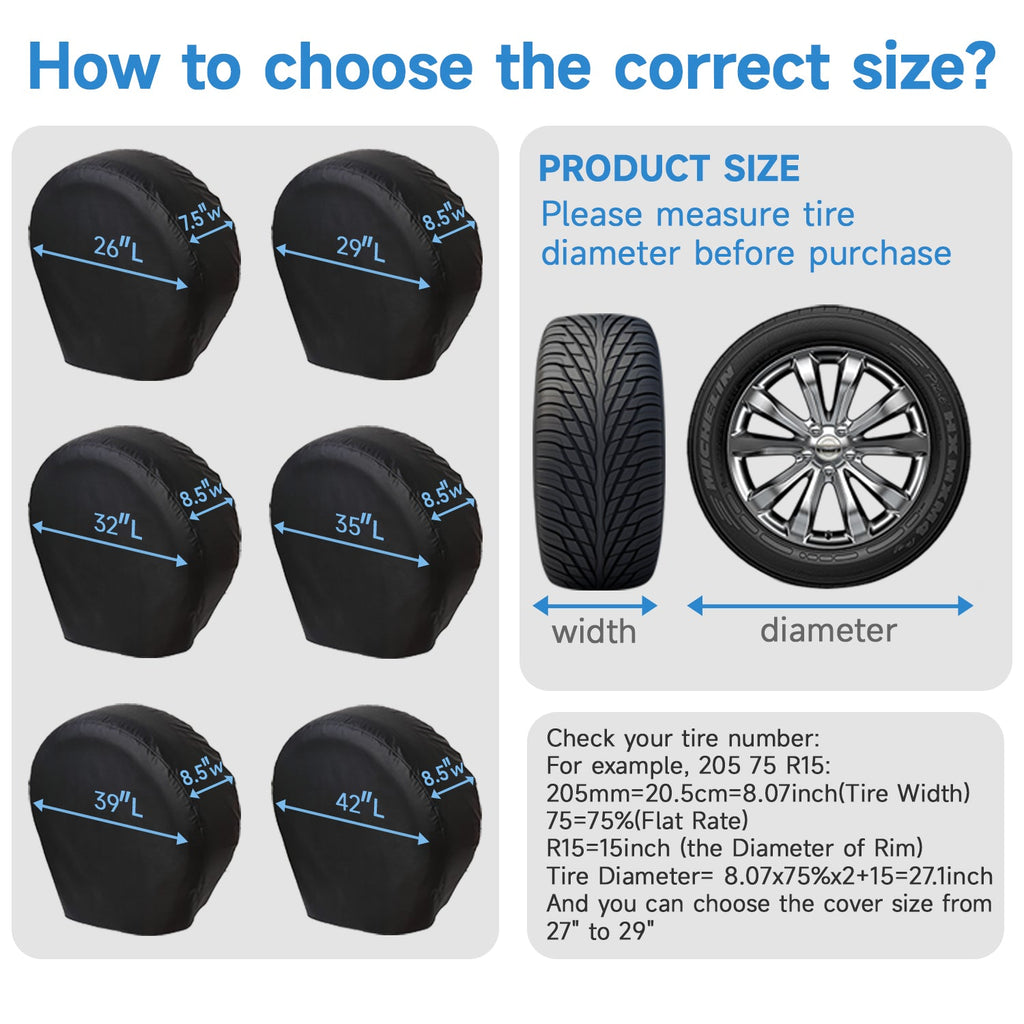 Set of 4 Black Waterproof RV Tire Covers – Heavy-Duty Wheel Protectors for Trailers, Campers, Trucks, SUVs & Motorhomes